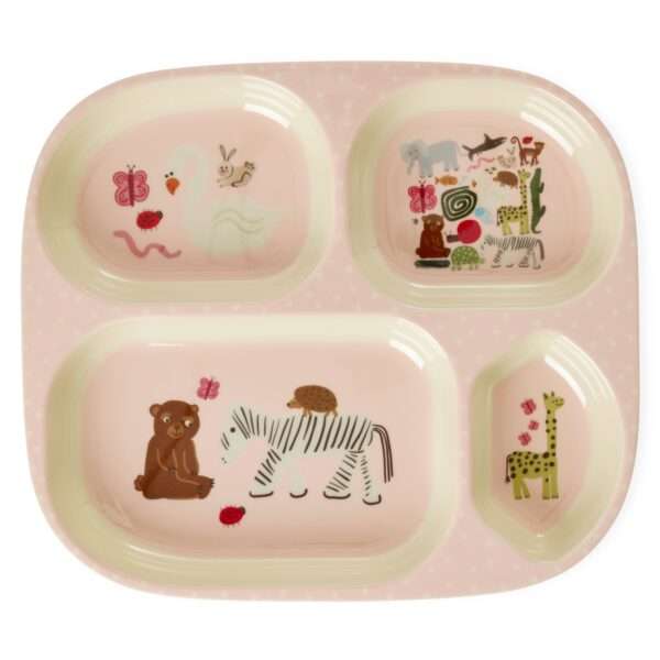 Kinderbord met 4 Compartimenten - Roze - Wildlife Print